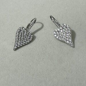 Diamonique Heart Lever Back Earrings (New/Unworn)